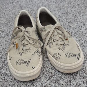 Vans Beige Canvas Sneakers with Earth Bear Print (Men's 9)